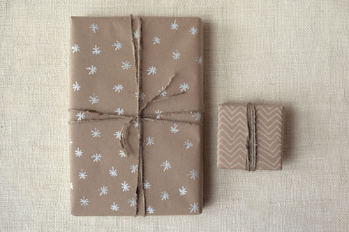 brown paper wrapping with white pencil