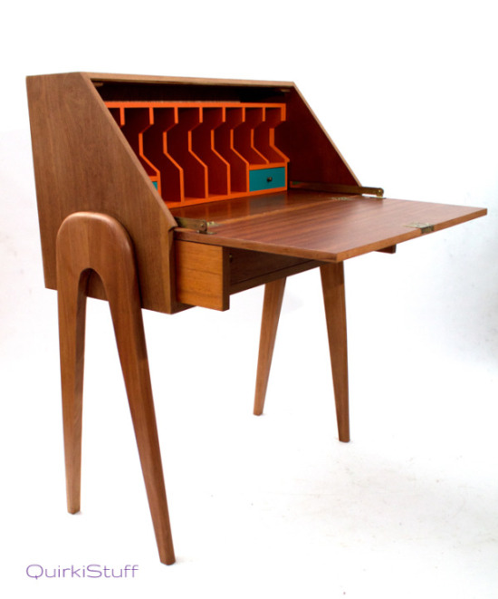writing desk with orange inside