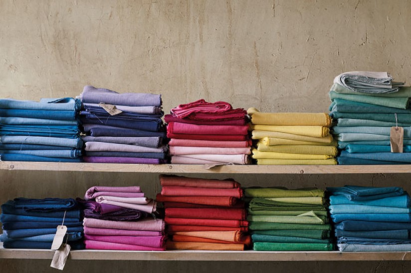 stacks of colourful fabric