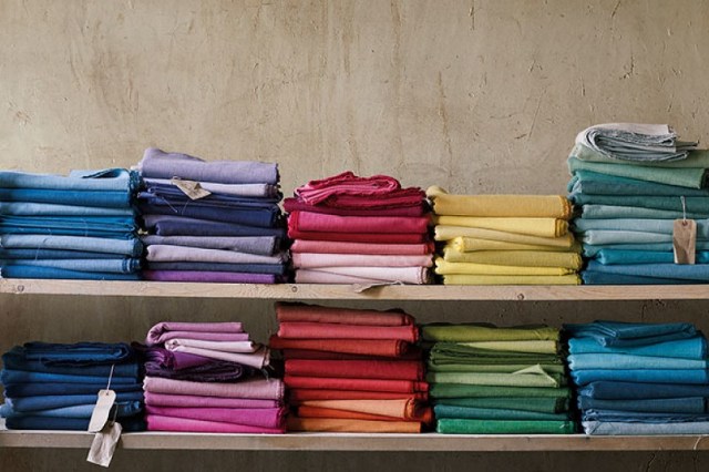 stacks of colourful fabric