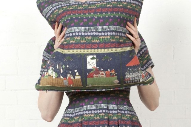 cushion with detailed print on it