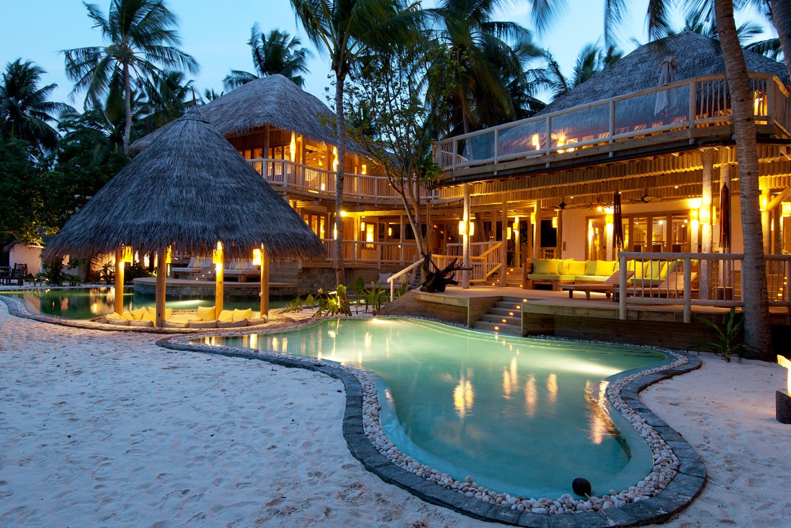 illuminated resort at dusk