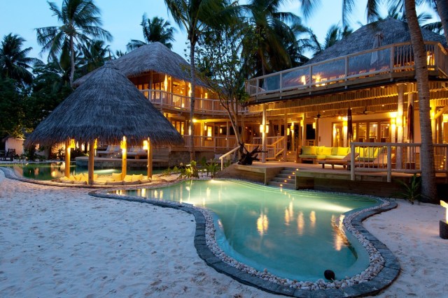 illuminated resort at dusk