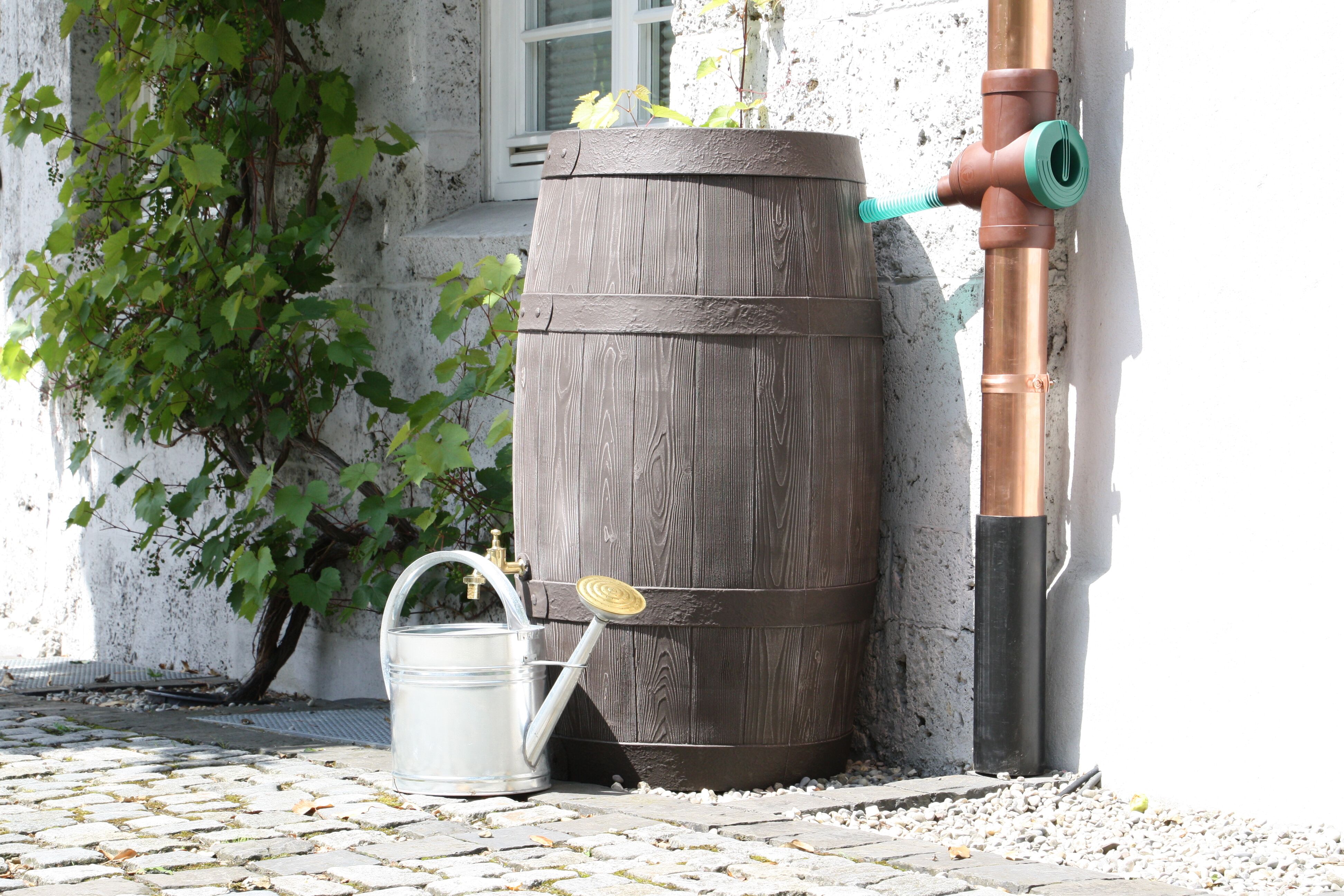 Rainwater butt made from whiskey barrell